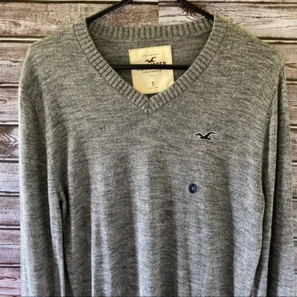 Hollister Men's Long-Sleeved Sweater Size‎ S Lighter Weight V-Neck Logo NWT